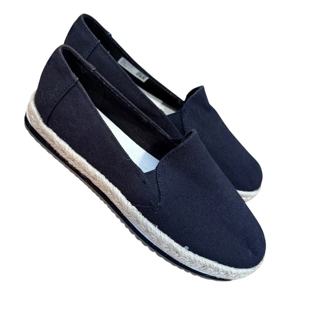 TOMS Women Alpargata Rope Platform Espadrille Black Canvas Slip On Shoes 6.5 EUC